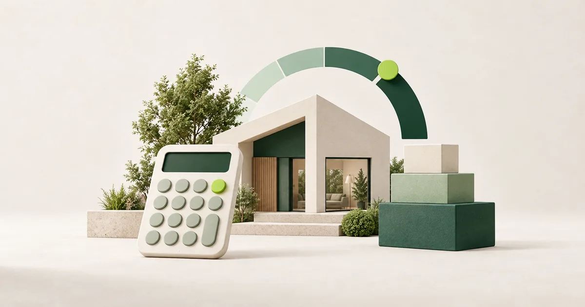 Calculatrice, clés et maquette de maison pour illustrer une estimation de capacité d’emprunt.