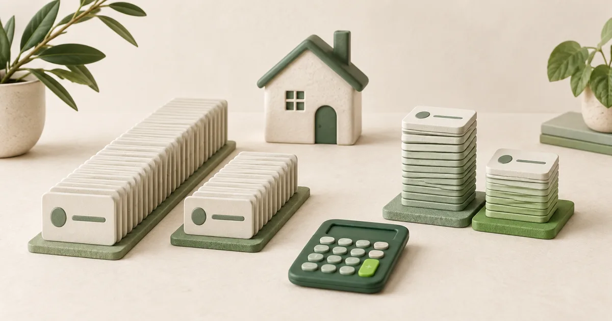 Calendriers d’échéances abstraits, maison et calculatrice pour comparer deux durées.