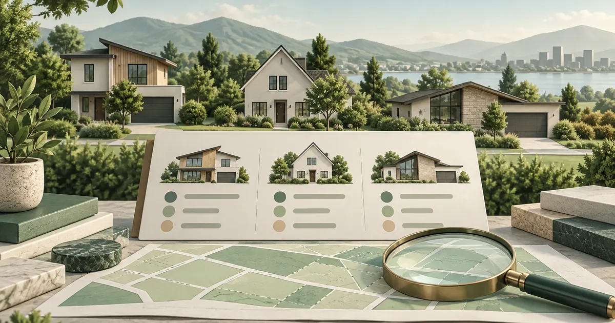 Maisons comparables, plan neutre et loupe pour comprendre les méthodes d’estimation immobilière.