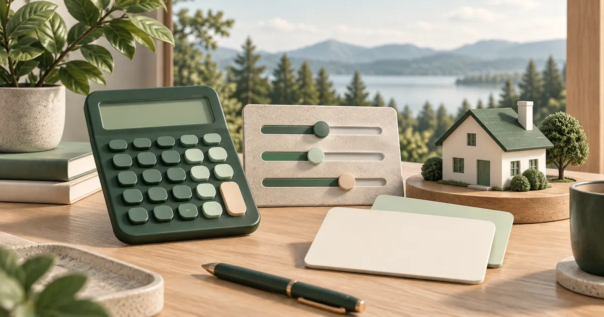 Calculatrice, curseurs et maison miniature pour choisir un outil de calcul immobilier.